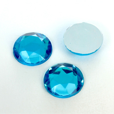 Plastic Flat Back Foiled Rose Cut Rhinestone - Round 18MM AQUA