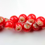 Glass Millefiori Bead - Round 10MM RED WHITE GREEN (05)