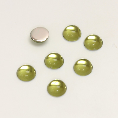 Plastic Flat Back Foiled Cabochon - Round 07MM OLIVINE