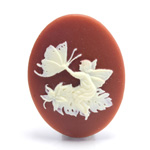 Plastic Cameo - Fairy with Butterfly Oval 40x30MM IVORY ON DARK CORNELIAN