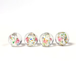 Czech Glass Lampwork Bead - Smooth Round 08MM Flower ON CRYSTAL with  SILVER FOIL