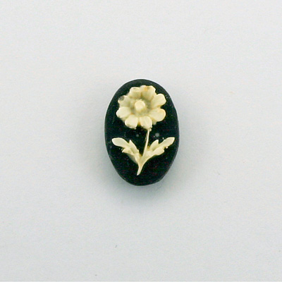 Plastic Cameo - Flower Oval 14x10MM IVORY ON BLACK