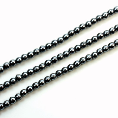 Czech Pressed Glass Bead - Smooth Round 03MM HEMATITE