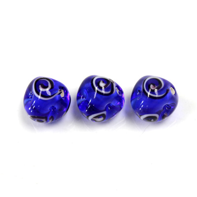 Czech Glass Lampwork Bead - Irregular 12MM COBALT with Swirl Design 30387