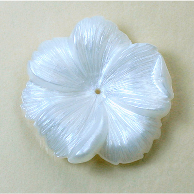 German Plastic Flower with Center Hole - Round 33MM PEARL SILK WHITE