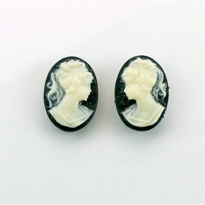 Plastic Cameo - Woman with Ponytail Oval 14x10MM IVORY ON BLACK