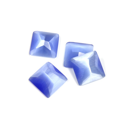 Fiber-Optic Flat Back Stone - Faceted checkerboard Top Square 10x10MM CAT'S EYE LT BLUE