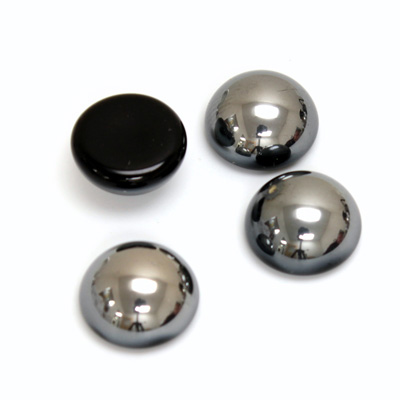 Glass Medium Dome Cabochon - Round 13MM Metallic Coated HEMATITE