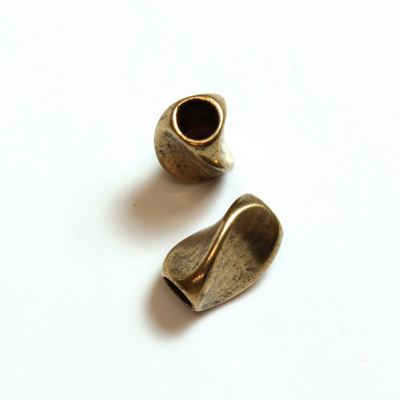 Brass Machine Made Bead - Twisted Large Hole 09x6MM RAW BRASS