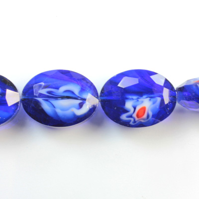 Chinese Cut Crystal Millefiori Bead - Oval 16x12MM BLUE