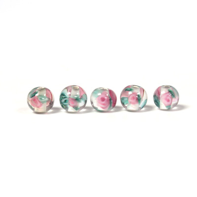 Czech Glass Lampwork Bead - Smooth Round 06MM Flower ON CRYSTAL