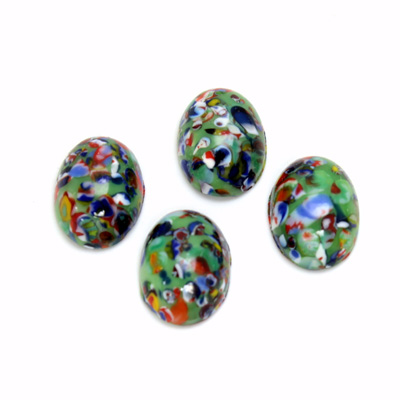 Glass Medium Dome Lampwork Cabochon - Oval 14x10MM MOSAIC GREEN (04566)