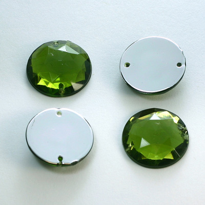 Plastic Flat Back 2-Hole Foiled Sew-On Stone - Round 18MM OLIVINE