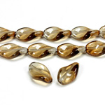 Czech Pressed Glass Bead - Smooth Twisted 13x9MM COATED BROWN-CRYSTAL 69012