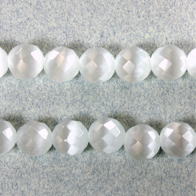 Fiber Optic Synthetic Cat's Eye Bead - Round Faceted 08MM CAT'S EYE WHITE