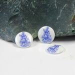 Japanese Glass Porcelain Decal Painting - Delft Windmill Round 10MM BLUE ON CHALKWHITE