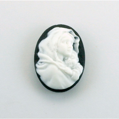 Plastic Cameo - Mother and Child Oval 25x18MM WHITE ON BLACK