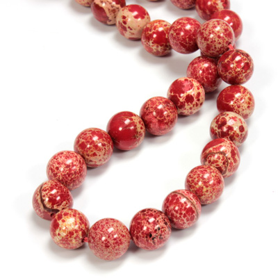 Gemstone Bead - Smooth Round 10MM SEA SEDIMENT JASPER DYED RED