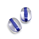 Plastic Bead - Color Lined Smooth Flat Keg 19x14MM CRYSTAL BLUE LINE