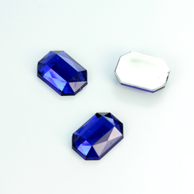 Plastic Flat Back Foiled Rose Cut Rhinestone - Cushion Octagon 14x10MM SAPPHIRE