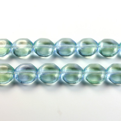 Czech Pressed Glass Bead - Smooth Octagon 12MM 2-TONE LT SAPPHIRE-PERIDOT