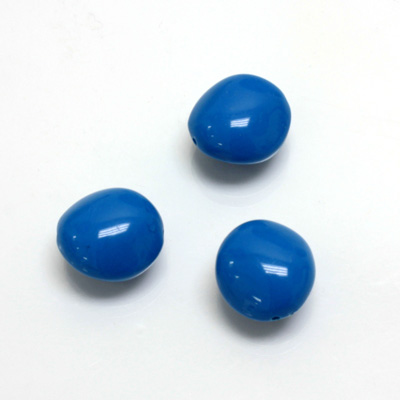 Plastic Bead - Opaque Color Smooth Flat Oval 14x13MM BRIGHT BLUE