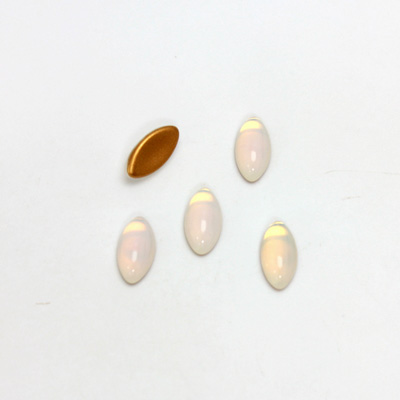 Glass Medium Dome Foiled Cabochon - Navette 10x5MM WHITE OPAL