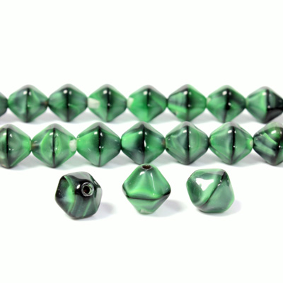 Czech Pressed Glass Bead - Smooth Bicone 08MM TIGEREYE GREEN