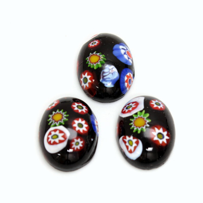 Glass Medium Dome Lampwork Cabochon - Oval 18x13MM VENETIAN BLACK MOSAIC (03105)