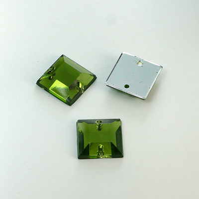 Plastic Flat Back 2-Hole Foiled Sew-On Stone - Square 12MM OLIVINE