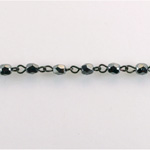 Linked Bead Chain Rosary Style with Glass Fire Polish Bead - Round 4MM HEMATITE-JET