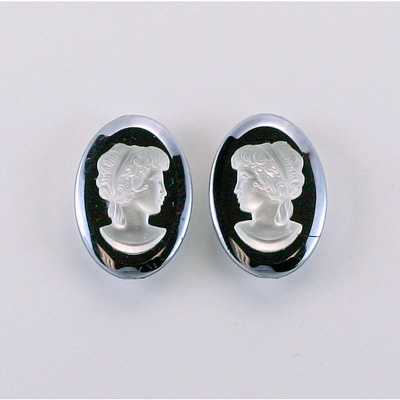 German Plastic Cameo - Woman Oval 18x13MM MATTE CRYSTAL ON HEMATITE