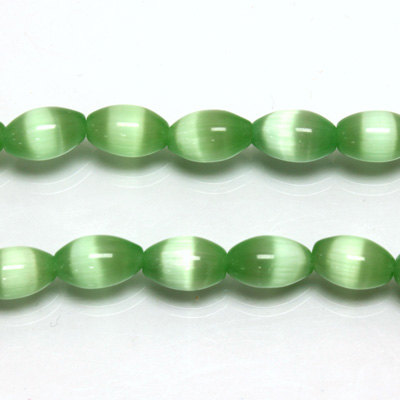 Fiber Optic Synthetic Cat's Eye Bead -  Oval Rice 09x6MM CAT'S EYE LT GREEN