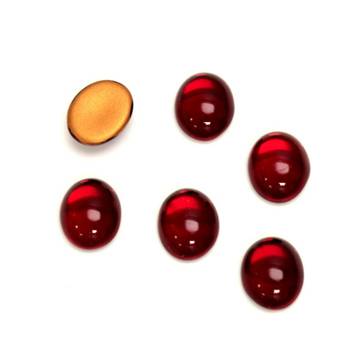 Glass Medium Dome Foiled Cabochon - Oval 10x8MM RUBY