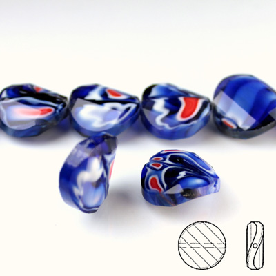 Chinese Cut Crystal Millefiori Bead - Round Twist 18MM BLUE