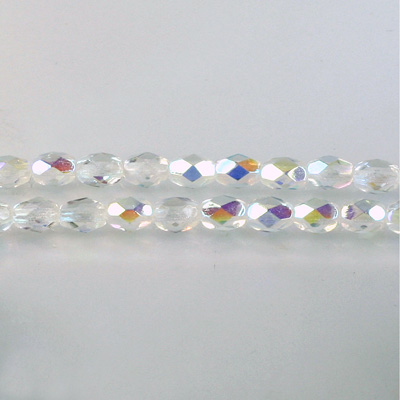 Czech Glass Fire Polish Bead - Oval 06x4MM CRYSTAL AB