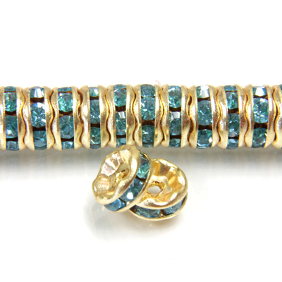 Czech Rhinestone Rondelle - Round Wavy 06MM AQUA BOHEMICA-GOLD