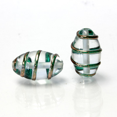 Czech Glass Lampwork Bead - Oval 20x12MM COPPER WRAP CRYSTAL