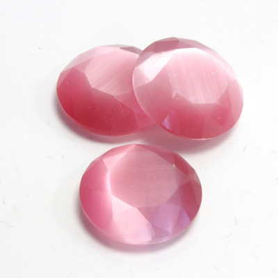 Fiber-Optic Flat Back Stone with Faceted Top and Table - Round 18MM CAT'S EYE LT PINK