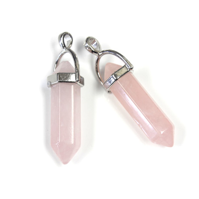 Pendant Gemstone Crystal Point with Cap and Loop 32x8MM(*)  ROSE QUARTZ