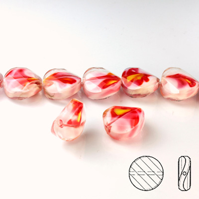 Chinese Cut Crystal Millefiori Bead - Round Twist 14MM LT RED