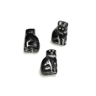 Czech Pressed Glass Engraved Bead - Cat 15MM SLATE