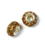 Rhinestone Bead with Large Hole Resin Base and Silver Plated Center - Round 14x9MM TOPAZ on GOLD