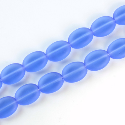 Czech Pressed Glass Bead - Flat Oval 12x9MM MATTE SAPPHIRE