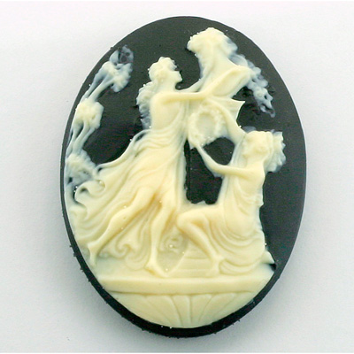 Plastic Cameo - Women Wreaths at Altar Oval 40x30MM IVORY ON BLACK