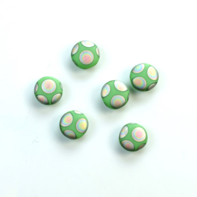 Glass Low Dome Buff Top Cabochon - Peacock Round 07MM MATTE GREEN