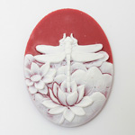 Plastic Cameo - Dragonfly Oval 40x30MM WHITE ON RUBY