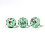Czech Glass Lampwork Bead - Smooth Round 10MM Flower ON PERIDOT with  SILVER FOIL