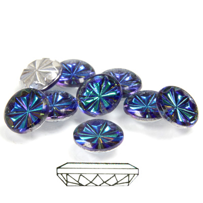 Glass Flat Back Pinwheel Round 09MM CRYSTAL HELIO BLUE