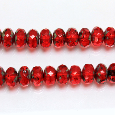 Czech Glass Fire Polish Bead - Rondelle Donut 07x4MM RUBY with DIFFUSION